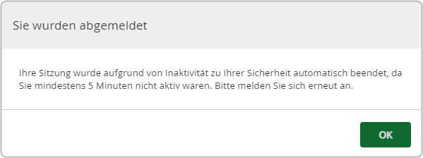 Meldung nach automatischem Logout aus dem Datensafe