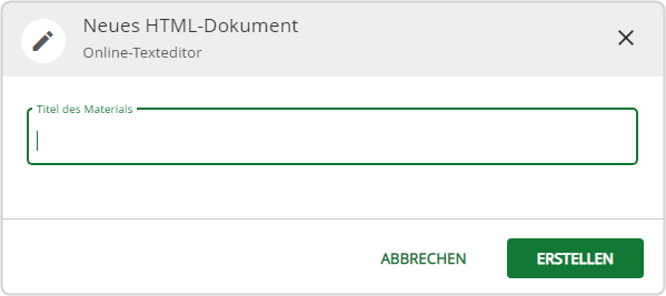  Neues HTML-Dokument Online-Texteditor Titel des Materials