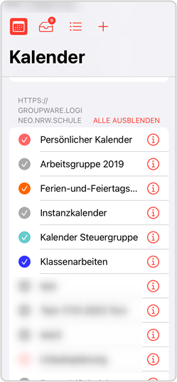 CalDAV eingebundener Kalender Übersicht http://groupeware.logineo.nrw.schule