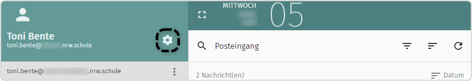 E-Mail-Postfach, Zahnradsymbol markiert