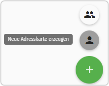Grünes Plus-Symbol im Adressbuch angeklickt, Symbol darüber "Neue Adresskarte erzeugen" ausgewählt