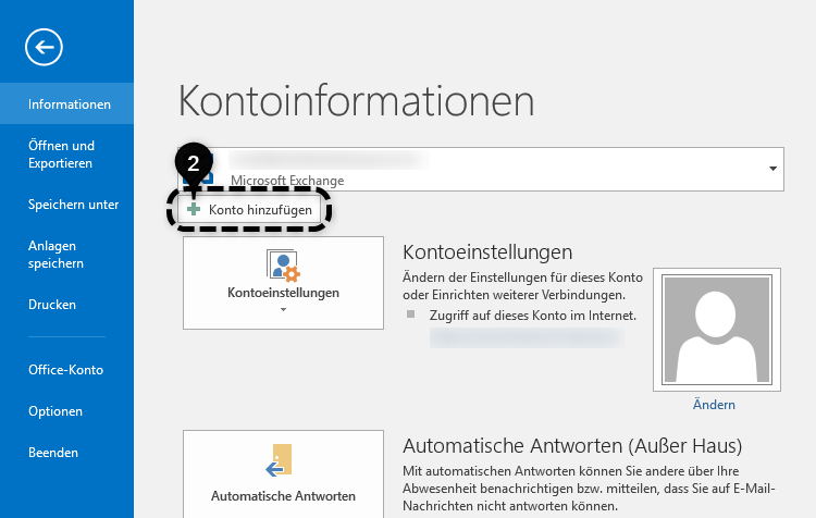 Im Bereich "Kontoinformationen" kann man ein weiteres Konto hinzufügen