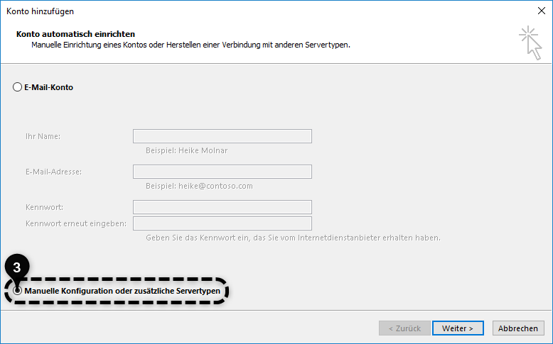 Im Folgefenster muss "Manuelle Konfiguration..." ausgewählt werden