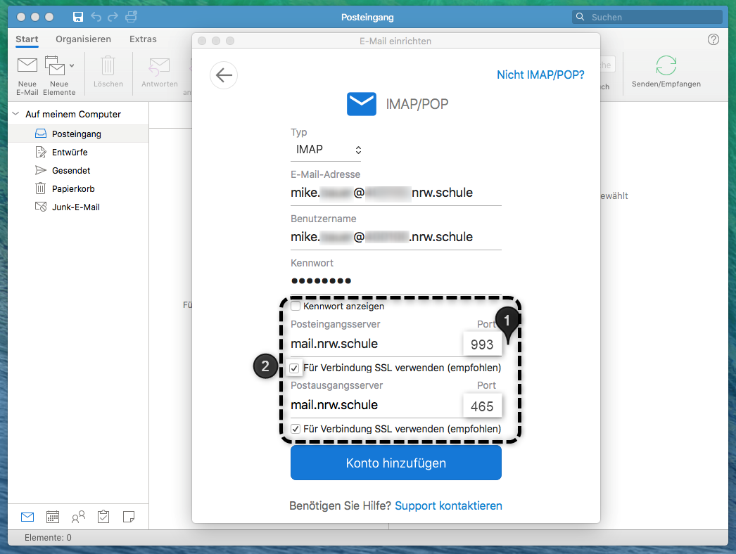 Einrichtung Outlook für Mac: Schritt 3