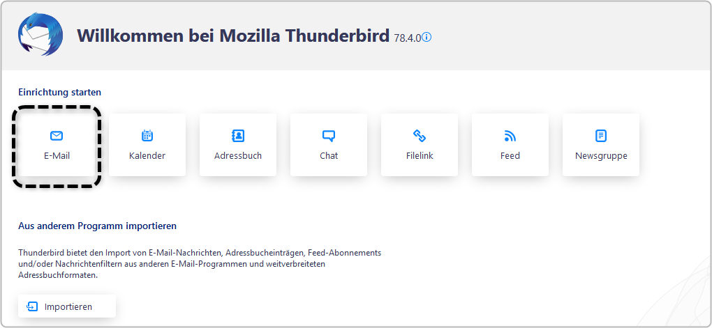 Willkommensseite Mozilla Thunderbird