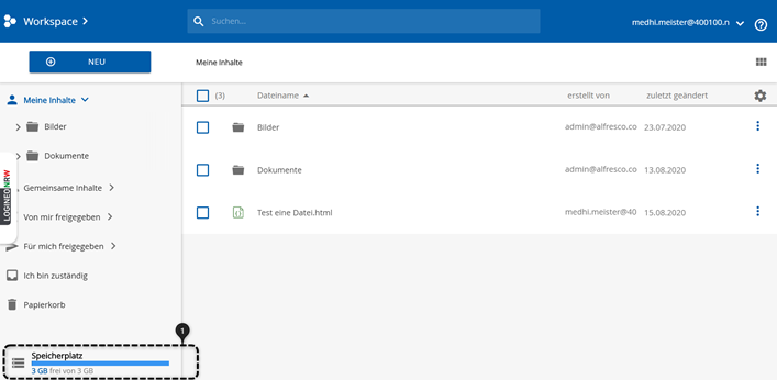 Darstellung Quota-Anzeige