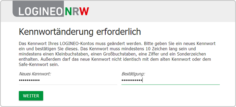 Aufforderung zur Kennwortänderung