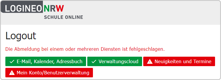 Fehlermeldung: Logout mit Warnhinweis: "Die Abmeldung bei einem oder mehreren Diensten ist fehlgeschlagen."