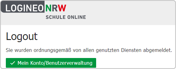 Anzeige nach Logout ("Sie wurden ordnungsgemäß von allen genutzten Diensten abgemeldet.")