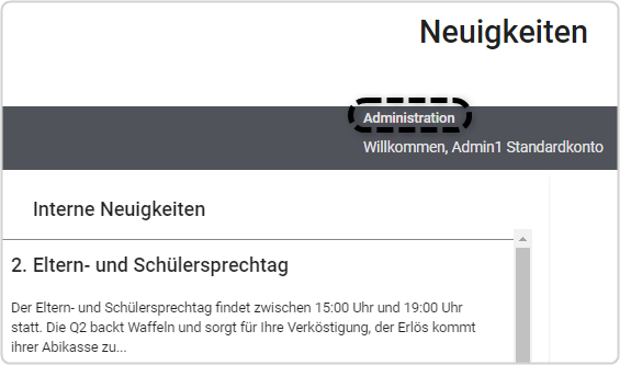 Neuigkeiten und Termine "Administration" markiert