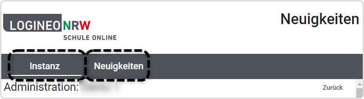 "Instanz " und "Neuigkeiten" markiert