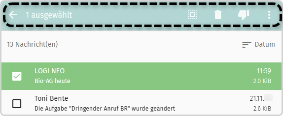 Posteingang mit markierter Bearbeitungsleiste