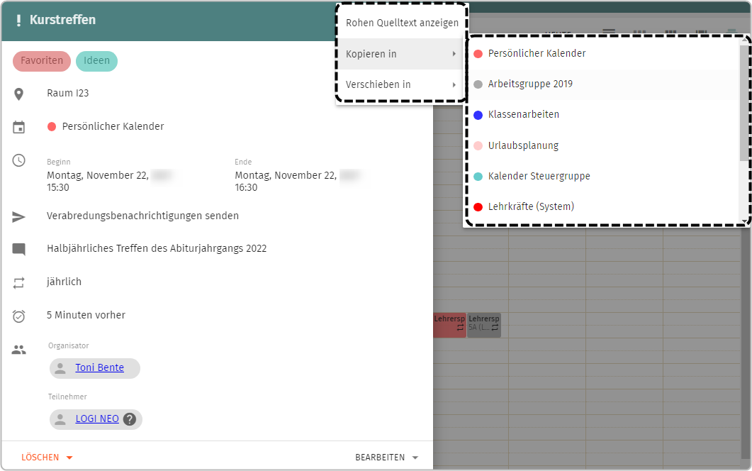 Kalender: Termine ändern und löschen  Netzwerk-Moodle