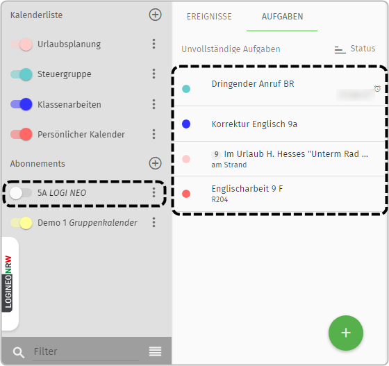 Aufgabenliste besteht aus: Dringender Anruf BR, Korrektur Englisch 9a, Im Urlaub H. Hesses "Unterm Rad..."