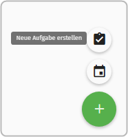 Plus-Symbol, darüber Kalender-Icon (Neuen Termin erstellen), Aufgaben-Icon (Neue Aufgabe erstellen)