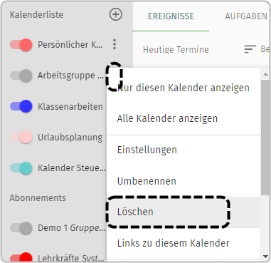 Markierung des Dreipunkte-Icons und Option Löschen