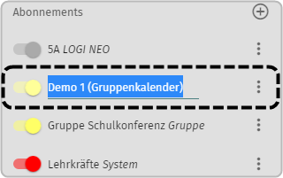Liste Abonnement: Name markiert eines Kalenders