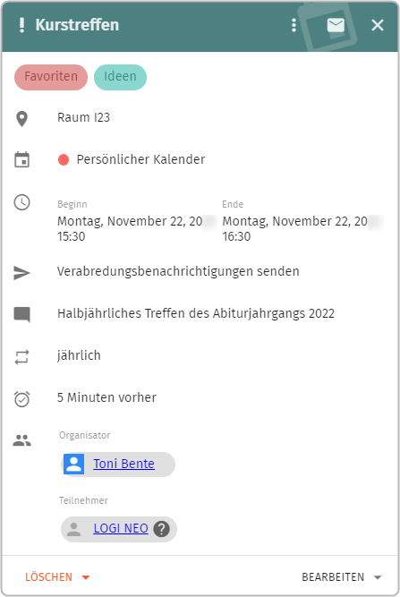 Kalender: E-Mail aus Termin verfassen