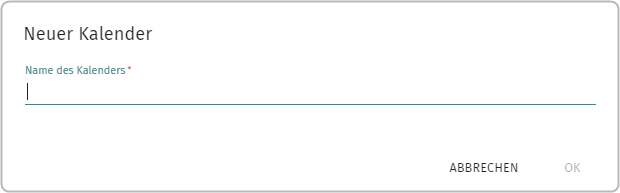 Fenster nach Klick auf Plus-Symbol, Eingabefeld Name des Kalenders