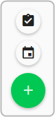 Pluszeichen und darüber angeordnet (von oben) Aufgaben-Icon (Neue Aufgabe erstellen), Terminkalender-Icon (Neuen Termin erstellen)