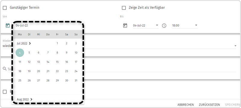 Terminanlage: Datumspicker 