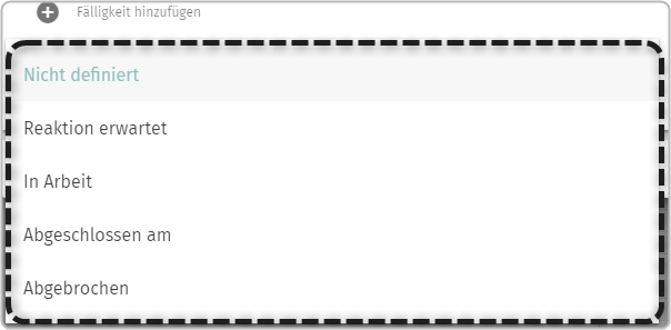Nicht definiert, Reaktion erwartet, in Arbeit, Abgeschlossen am, Abgebrochen