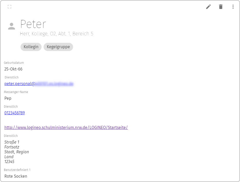 Adresskarte ausgefüllt