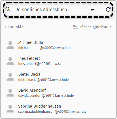 Suchleiste im mittleren Teilbereich