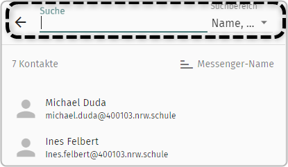 Suchleiste im mittleren Teilbereich aktiviert