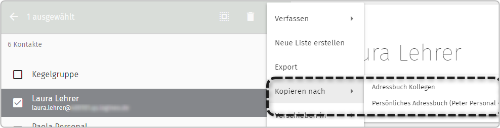 Weitere Bearbeitungsoptionen nach klick auf 3 Punkt Icon - kopieren nach