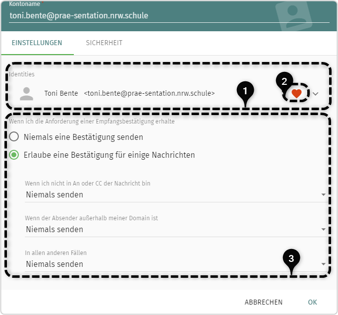 Bearbeitungsfenster IMAP-Konten