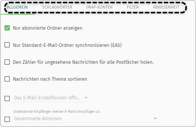 Übersicht Einstellungen E-Mail