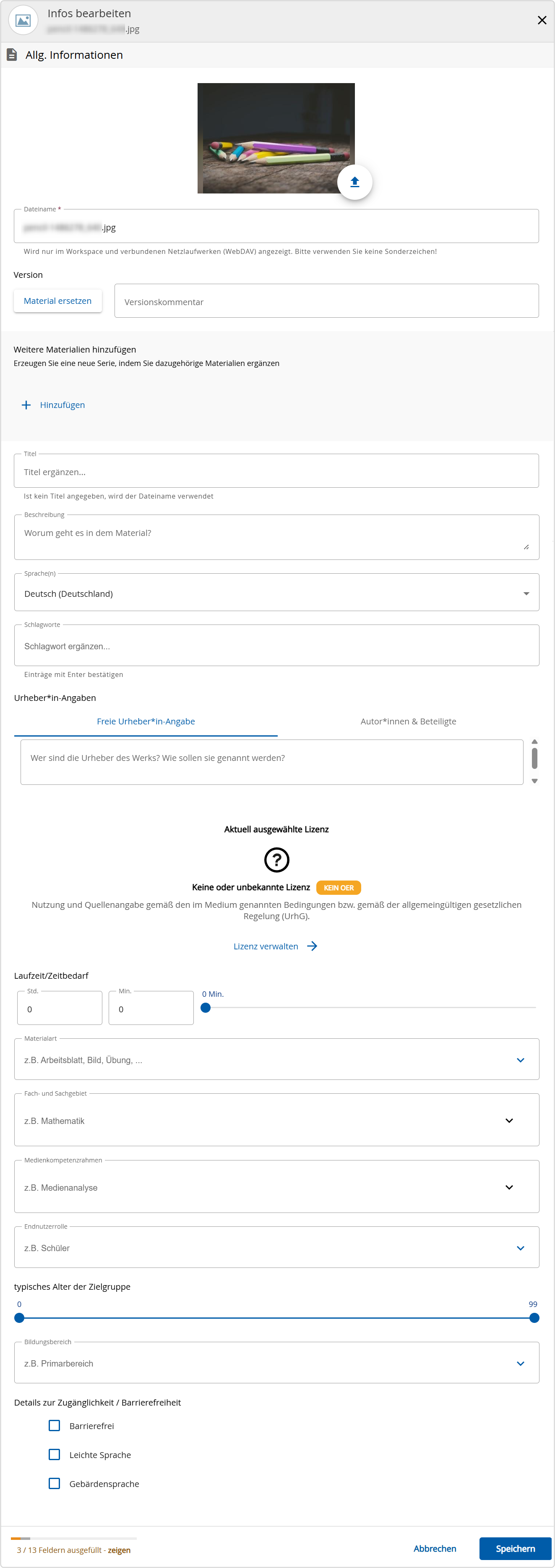 Navigationsbereich Neues Material Allgemeine Informationen