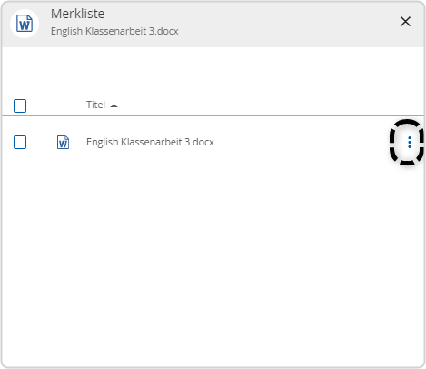 Merkliste Dreipunktemenü