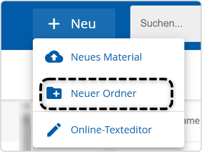 Drop-down-Menü Neu: markiert Neuer Ordner