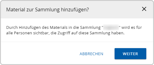 Bestätigung zur Sammlung hinzufügen 