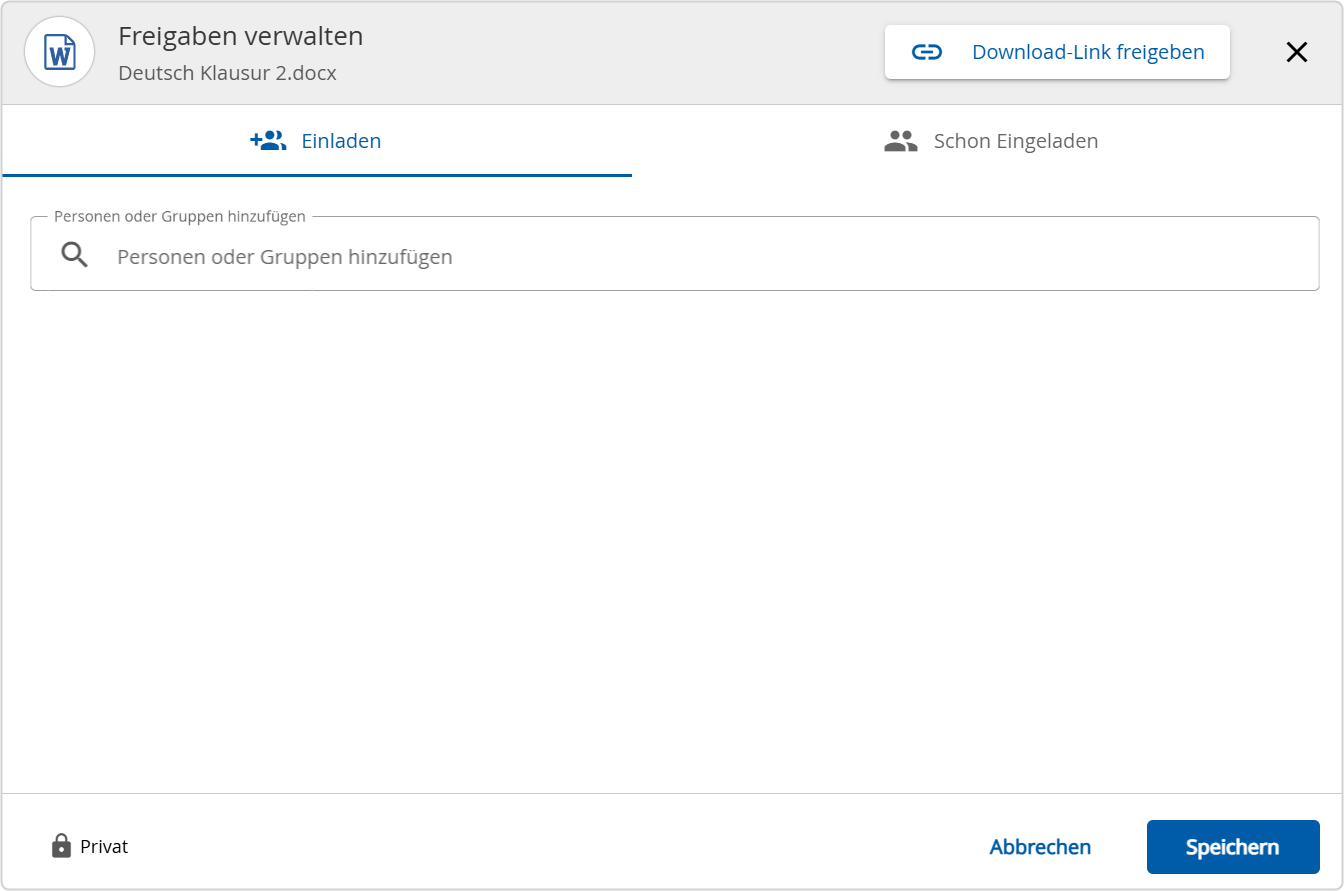 Menü Freigaben verwalten