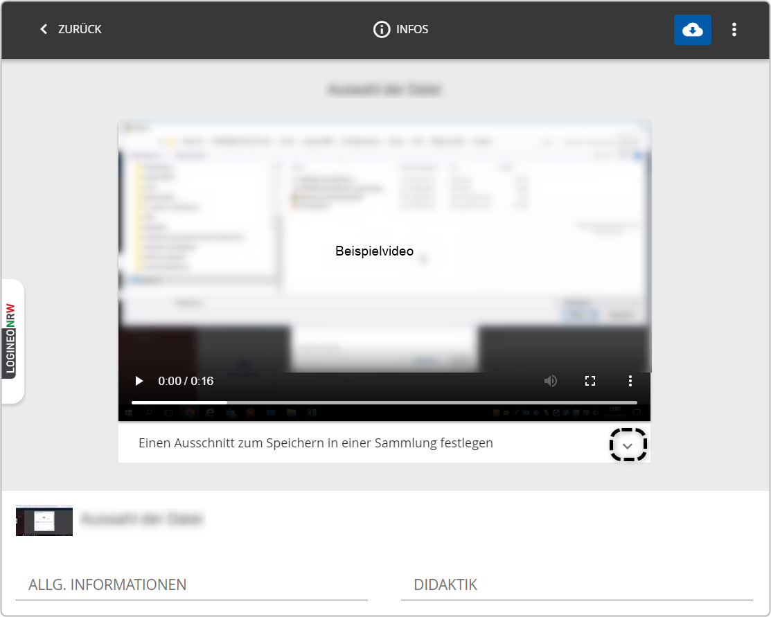 Vorschau Beispielvideo (Infos): Einen Ausschnitt zum Speichern in einer Sammlung festlegen, markiert Dreieck.