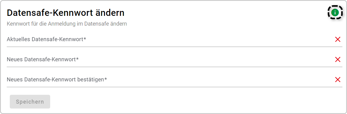 Maske für die Änderung des Datensafe-Kennwortes