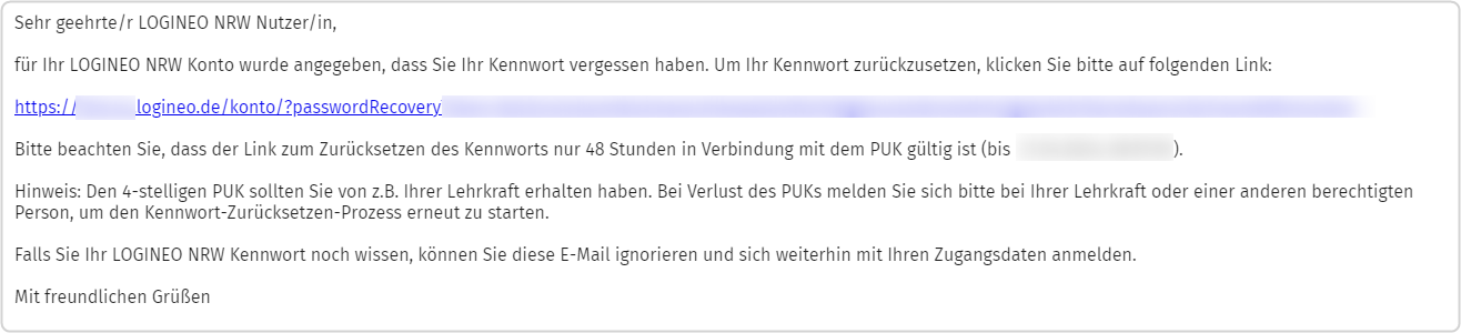 E-Mail mit Bestätigungslink zum Kennwort-Zurücksetzen