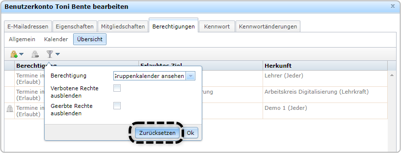 Filter zurücksetzen