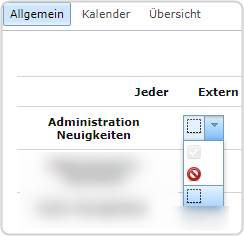 Ausgeklapptes Menü Rechtevergabe Gruppenkarte Berechtigungen Allgemein