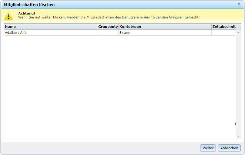Dialog Mitgliedschaft löschen