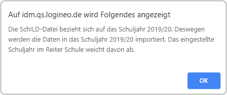 Hinweis, dass eingestelltes Schuljahr im Reiter Schule vom zu importierenden Schuljahr abweicht.