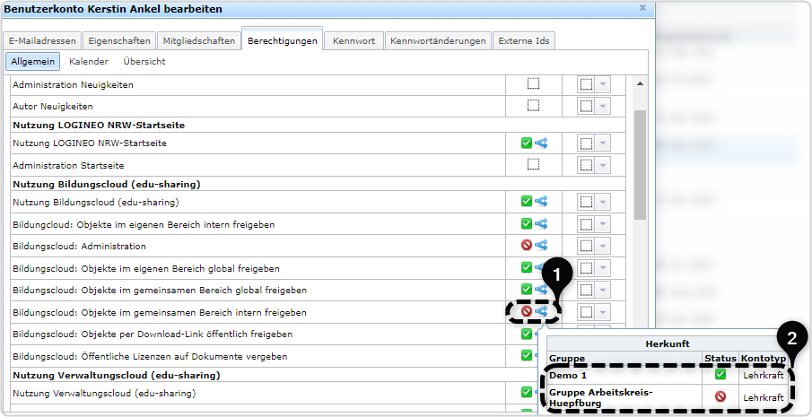 Bildungscloud:Objekte im gemeins. Bereich intern freigeben, Nr. 1 Pfeilzeichen neben Verbotzeichen, Kontextmenü Herkunft