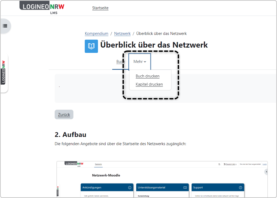 Druckfunktion im Moodle-Buch