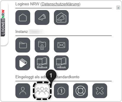 Flouout ausgeklappt, Kachel "Benutzerverwaltung" mit Zahl 1 markiert