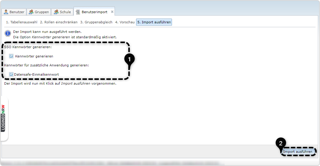 Checkboxen bei Kennwörter generieren und Datensafe-Einmalkennwort gesetzt