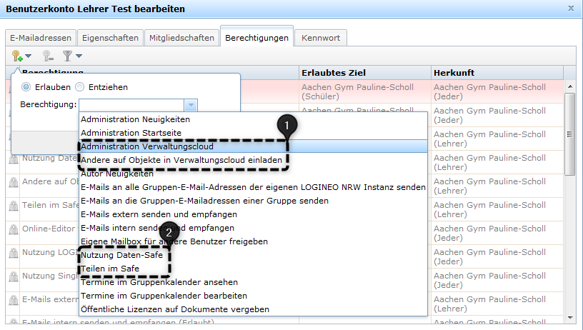 Benutzerverwaltung: Rechte in edu-sharing