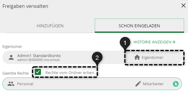 Verwaltungscloud Eigentümer und Rechte vom Ordner erben